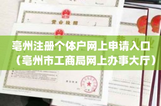 亳州注册个体户网上申请入口（亳州市工商局网上办事大厅）