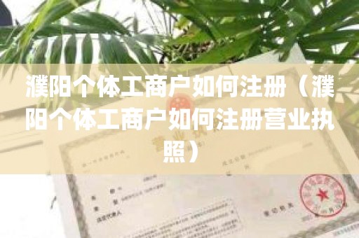 濮阳个体工商户如何注册（濮阳个体工商户如何注册营业执照）